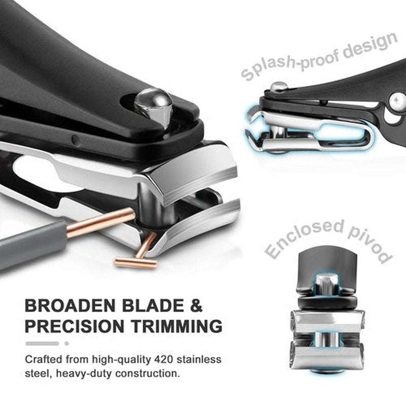 ILLFER Nail Clippers for Seniors Fingernail and Toenails, 360° Rotating Head Ergonomic Long Handle Premium Steel Nail Trimmer for Men Women