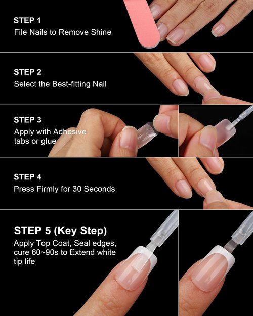 SUPNAIL Press on Nails,French tip Short Square, 19 Sizes, 38 Pieces,Fake Nails with Brush-on Glue & Adhesive Tabs (Classic French)