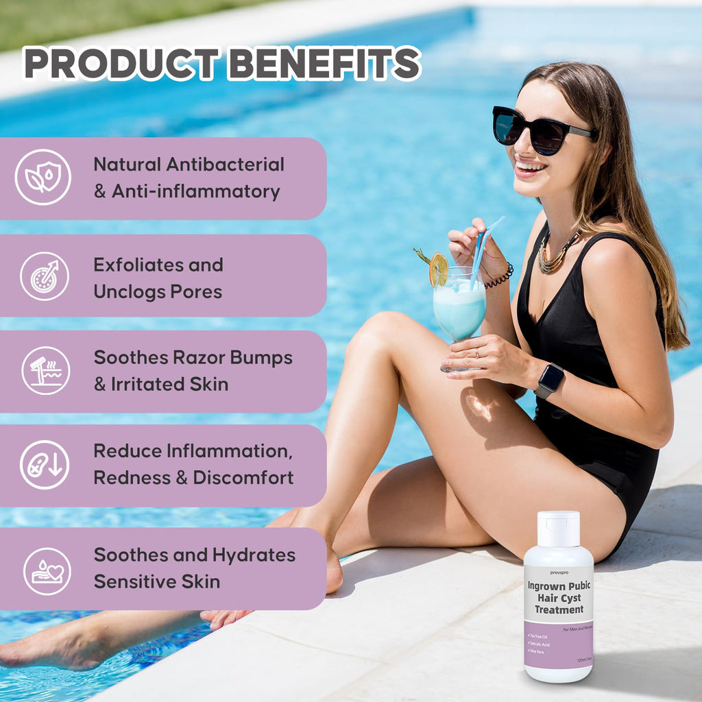 Ingrown Pubic Hair Cyst Treatment Gel, Razor Bumps Solution for Bikini Line, Intimate Area & Inner Thighs, Safe After Waxing or Shaving, Tea Tree and Salicylic Acid Formula for Men and Women, 4oz
