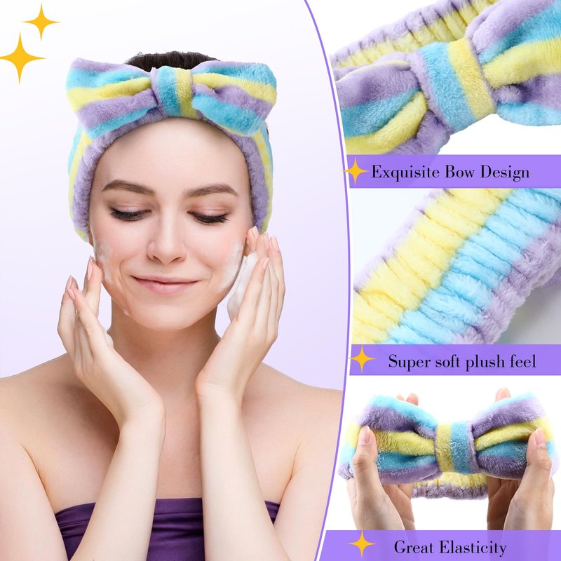 WILLBOND 24 Pieces Spa Headband Bow Hairband Facial Makeup Women Face Wash Adjustable Skincare Headbands Bulk Soft Flannel Towel Head Wraps for Women Shower Washing Face (Elegant)