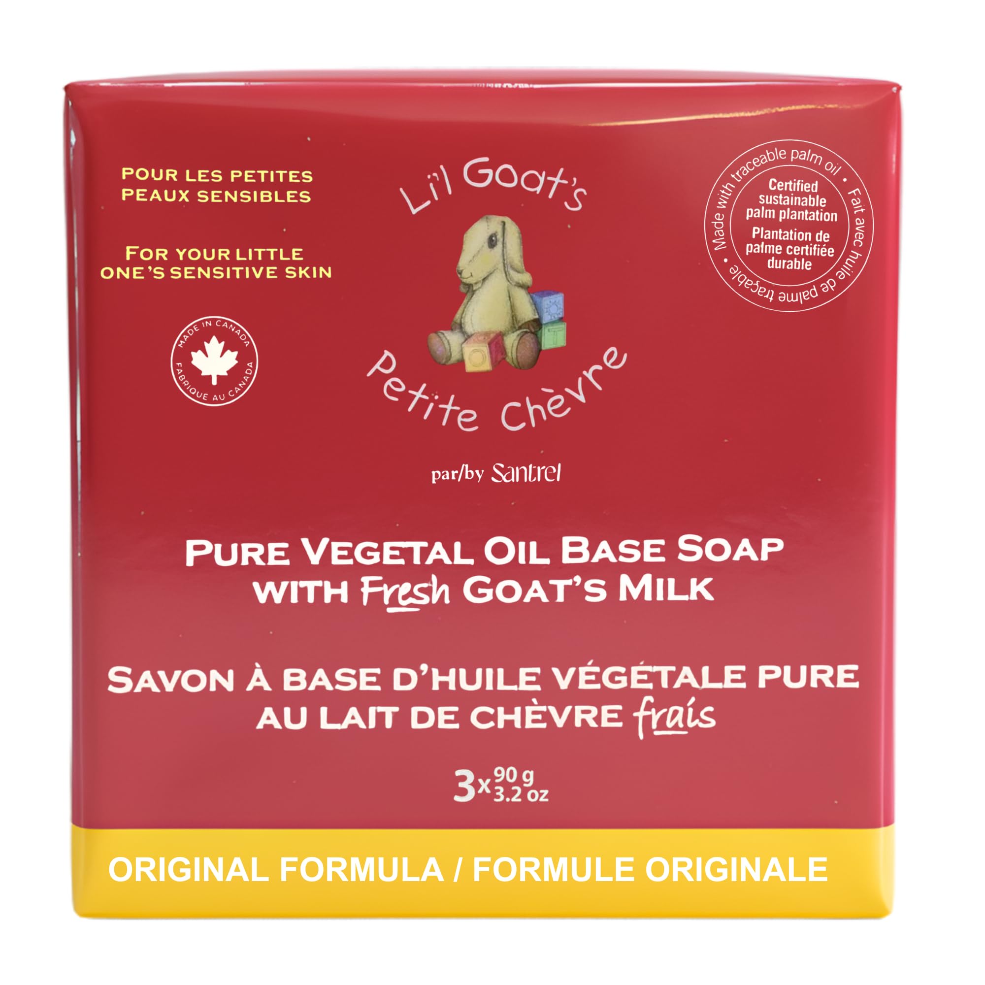 Li’l Goat’s Gentle Goat Milk Soap, 3×90g Pack, Mild Moisturizing Bar for Sensitive Skin, Made with Fresh Canadian Goat Milk (Original)