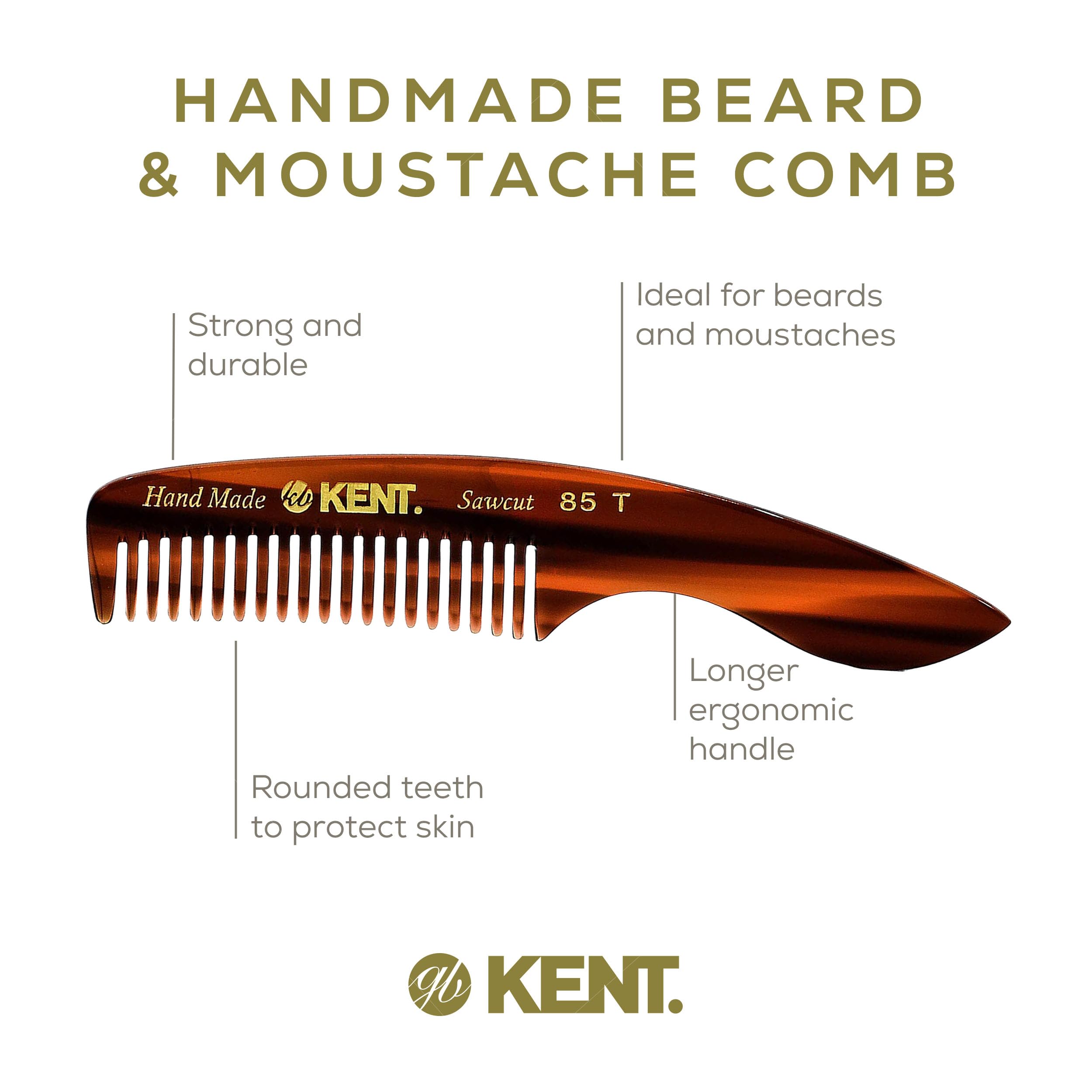 Kent 85T Small Wide Tooth Beard and Mustache Pocket Comb, Coarse Toothed Travel Size for Facial Hair Grooming and Beard Care. Saw-cut of Quality Cellulose Acetate, Hand Polished. Hand-Made in England