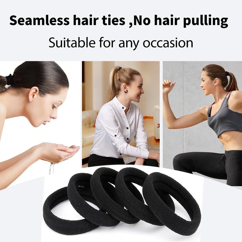 XDMURYM 100 PCS Black Nylon Hair Ties for Women, Elastic Hair Bands No Damage for Thick,Seamless Ponytail Holders For Girls All Hair Types.