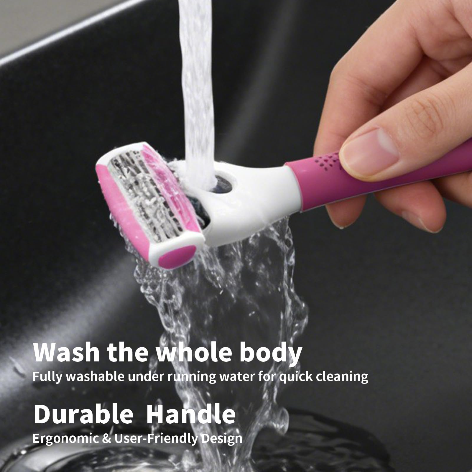 FYNEDGE Women's Safety Razor with 8 Replacement Blade Refills- 4 Blade Razors for Women, 2 Pink Handle Rubber Grip, 45° Pivoting Head, Lubricating Strip & Cleaning Brush for Smooth Shaving