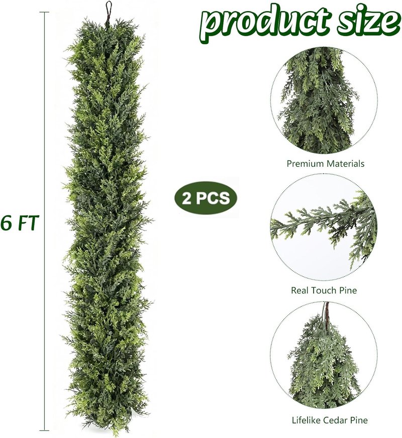 Bdor 6ft Artificial Cedar Garland - Realistic Faux Greenery for Holiday Decor | Perfect for Mantels, Staircases & Doorways