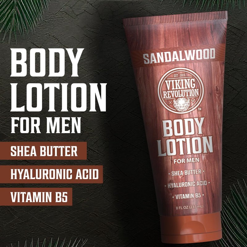 Viking Revolution Sandalwood Body Lotion for Men - Nourishing Hydration with Shea Butter & Vitamin B5 | 8oz