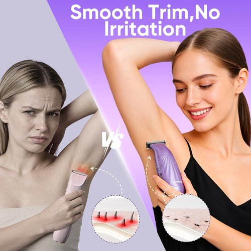 Skiennix 2-in-1 Bikini Trimmer for Women - Painless Electric Shaver & Razor, IPX7 Waterproof, Rechargeable