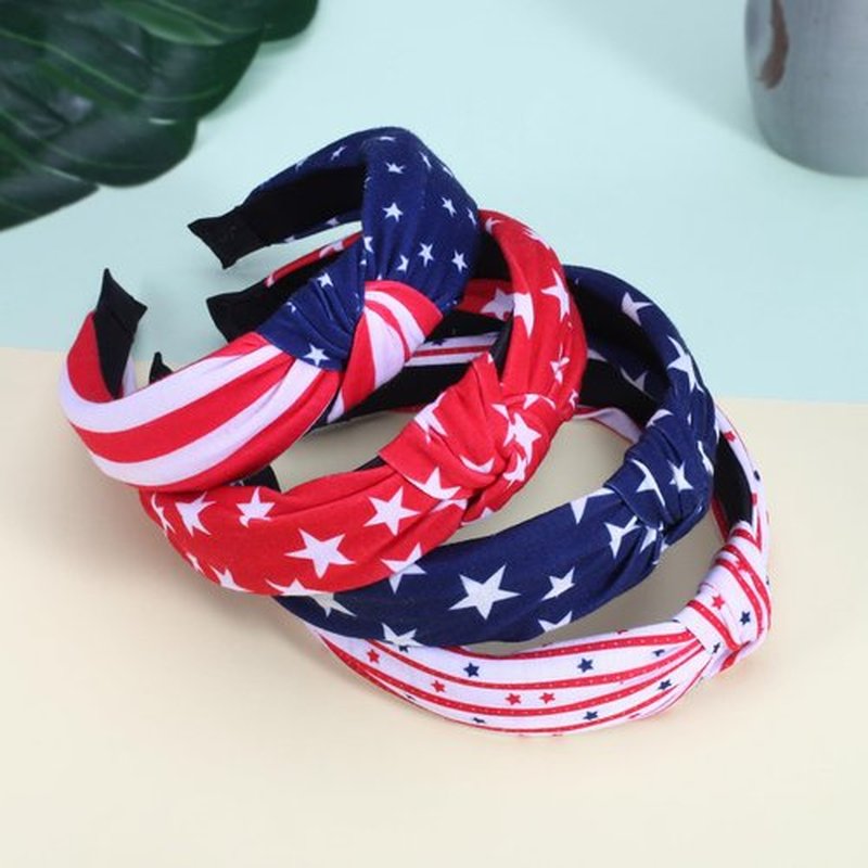 Lonext 4pcs Independence Day Knotted Headband for Women 4th of July Hairbands Twist Turban Headband Elastic Hair Hoop (American Flag Colors)