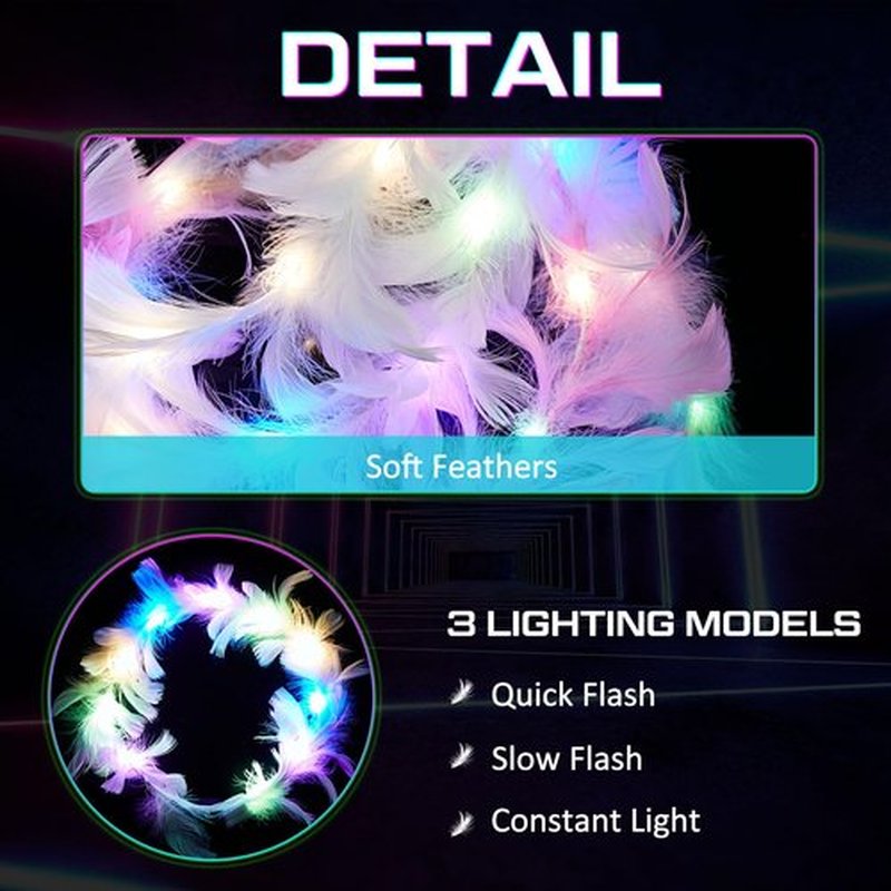 Taiyin 100 Pieces LED Feather Crown Headbands Light up Wreath Headband Flower Crowns for Women Glow in The Dark Headband for Wedding Reception Mardi Gras Cosplay Party Favors (Macaron Color)