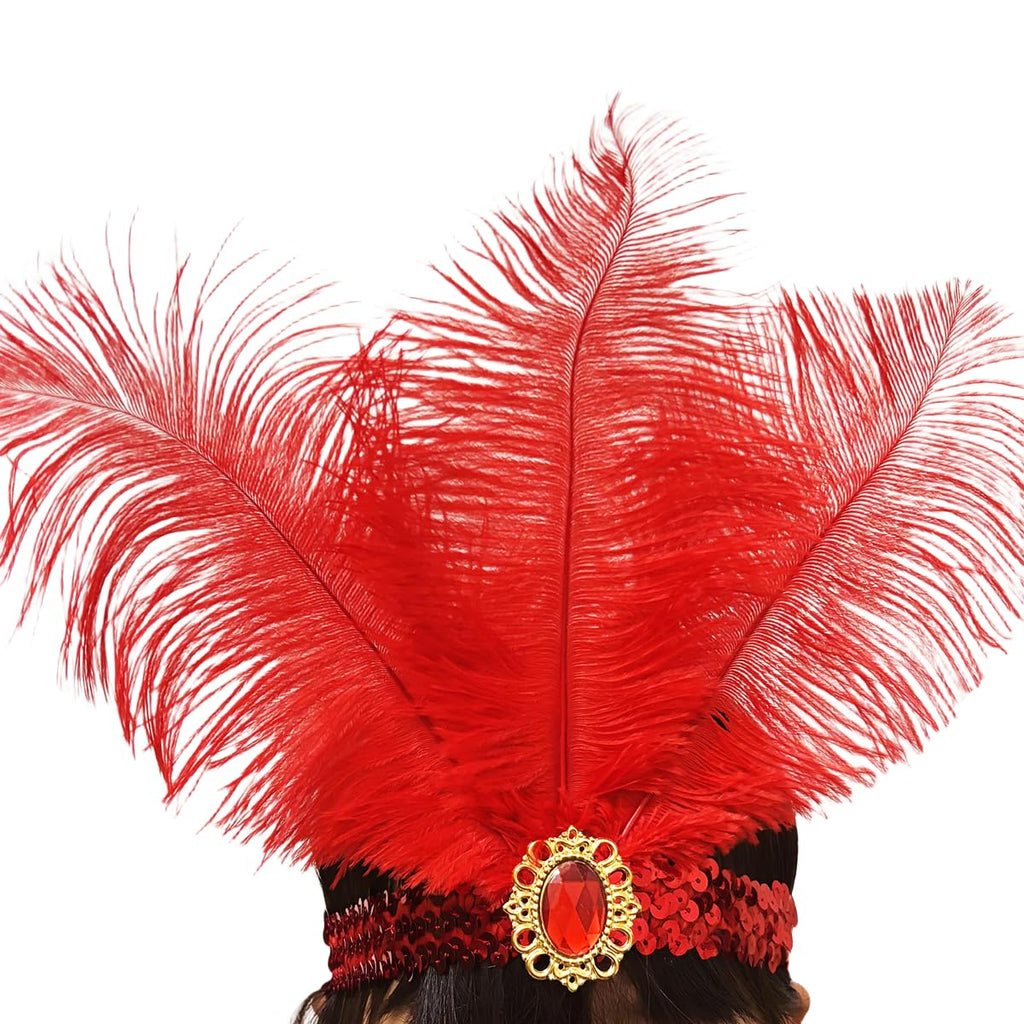 XKTEI 2pcs Sequins Feather Headpiece,1920s Flapper Headband,Mardi Gras Carnival Party Headwear Costume Accessory Women Headdress (Red-A)