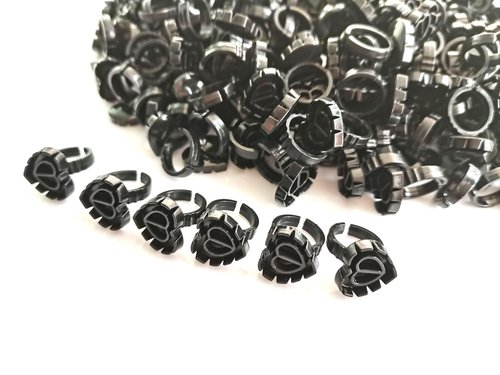 Black Glue Rings for Eyelash Extension,300PCS Smart Eyelash Glue Rings,Disposable Eyelash Glue Holder flower Glue Cups Rings, Heart Lash Rings Lash Glue Holder False Eyelashes Lash Extension Supplies