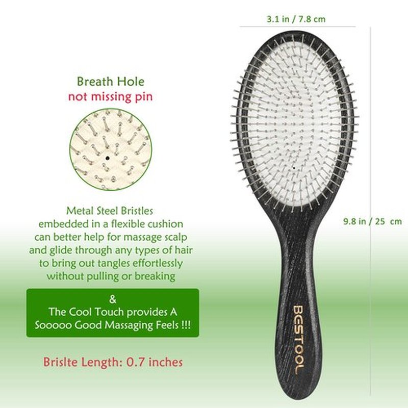 BESTOOL Paddle Detangler Hair Brush - Metal Bristles for Effortless Detangling & Massaging | All Hair Types