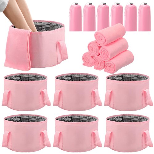 FillTouch 12 Pcs 15L Foldable Foot Soaking Tub Kit Portable Foot Bath Tub Foldable Foot Basin Bath Foot Tub for Soaking Feet with Towel and Storage Bag Soak Spa Bucket for Travel Camping (Pink)