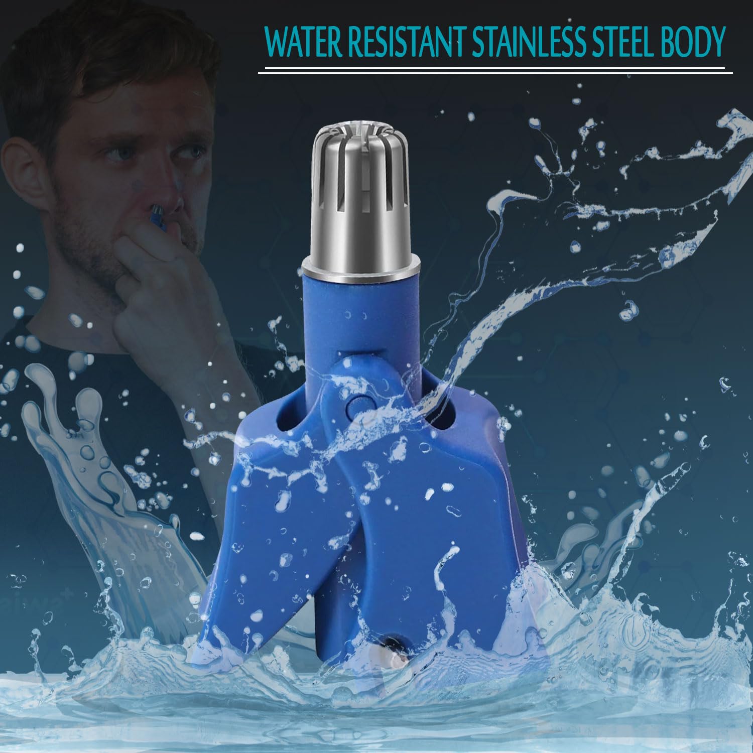 Infinity Choices Stainless Steel Hair Trimmer for Men and Women | Manual Nose and Ear Hair Trimmer | Nose Clippers, 360° Rotating Hair Trimmers | Washable Nose Hair Remover | Blue