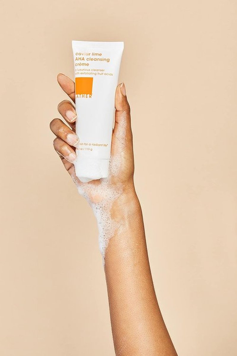 LATHER Caviar Lime AHA Cleansing Cream - Exfoliating Face Wash with Lactic Acid & Vitamin C - 4 Fl Oz for All Skin Types