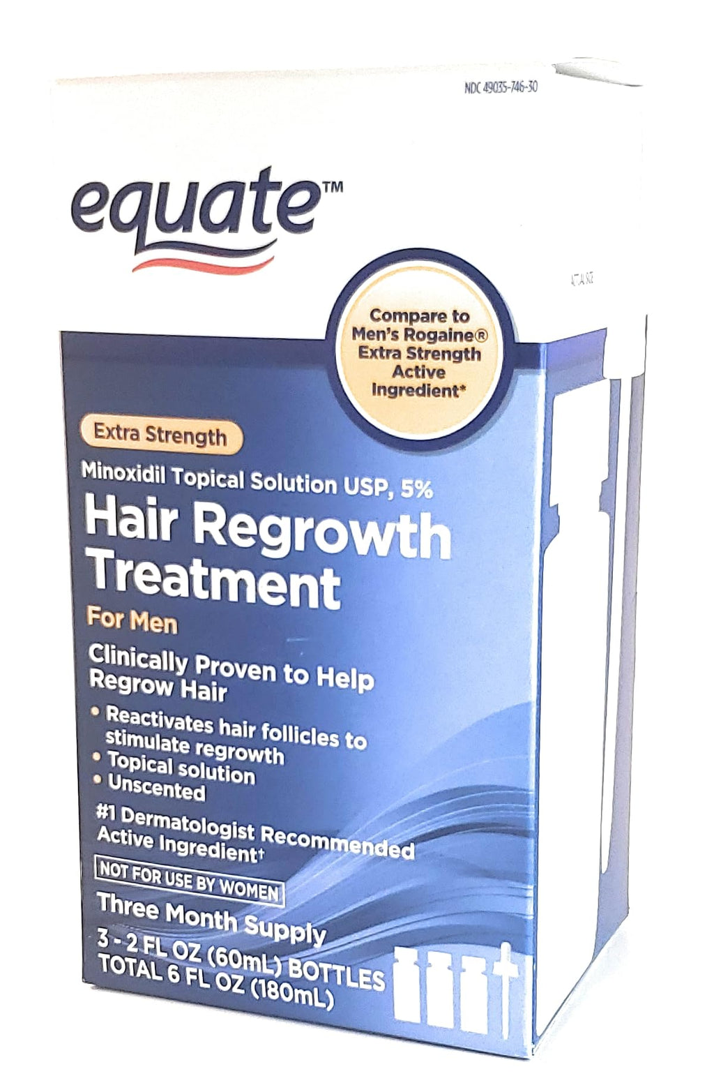 Equate Extra Strength Hair Regrowth Treatment For Men, Minoxidil Topical Solution USP, 5% Three Month Supply 2 FL OZ.