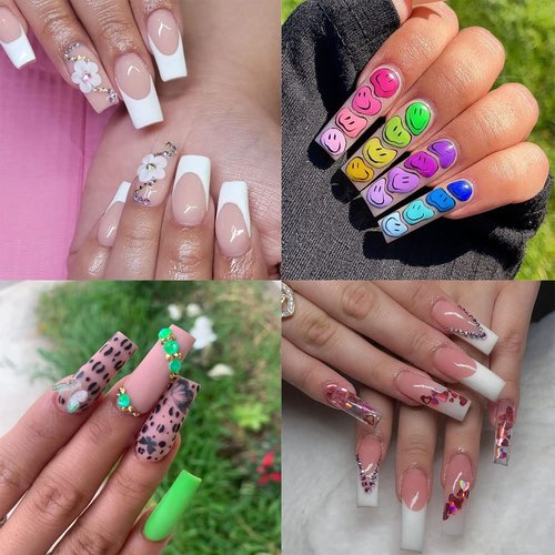 550 PCs XXL Tarpered Square Nail Tips,SITELENABY Ultra-thin Half Cover Clear Square Nail Tips False Artificial Nails Tips 11 Sizes with Box (Tapered Square French Tips)