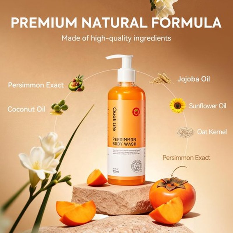 QualiLife Persimmon Body Wash for Old People Smell, Natural Deodorant Bar Soap for Strong Odor Smelly Feet Remove, Cleansing Body Deodorizing for Eliminating Odor