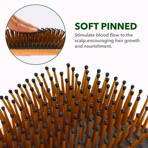 Hair brush for Men and women,Wet Brush with Wooden Handle, Curly Hair brush, Air Cushion Brush, Wooden Paddle for Thick/Thin/Fine, Wet & Dry Styling, Square Large brush