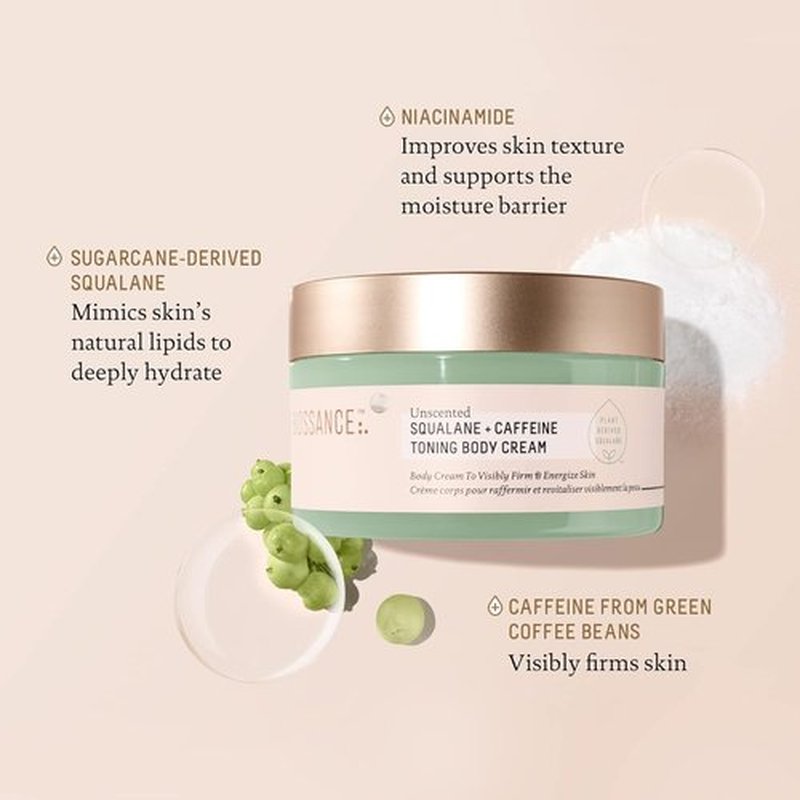 Biossance Squalane + Caffeine Toning Body Cream - Firming Moisturizer for All Skin Types | Vegan & Fragrance-Free