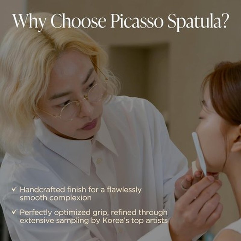 Piccasso 2-Way Makeup Spatula - Professional Dual-Ended Stainless Steel Tool for Precise Foundation & Skin Care Application, Includes Leather Case