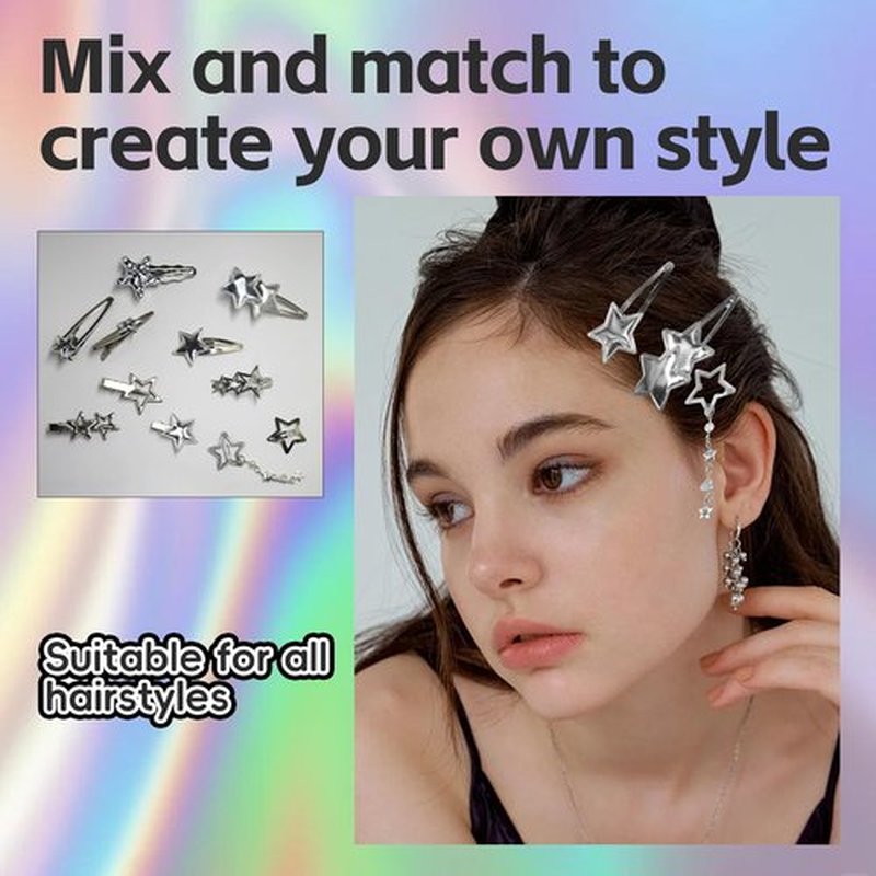 30PCS Y2K Silver Hair Clips Metal Star Barrettes 16 Shapes Punk Kawaii Hair Clips for Women 2000s Non Slip Hairpin Accessories for Girls