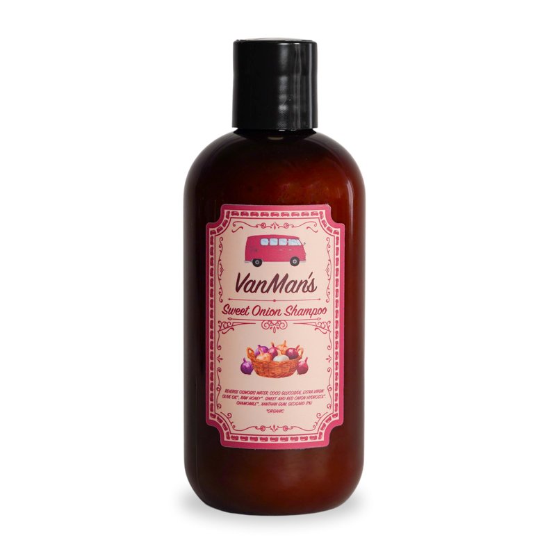 VanMan Sweet Onion Shampoo – 8 oz Plastic Bottle – Gentle Cleanser with Organic Olive Oil, Honey & Chamomile – Nourishing Hair Wash for All Types – Healthy, Fuller-Looking Hair – No Onion Scent