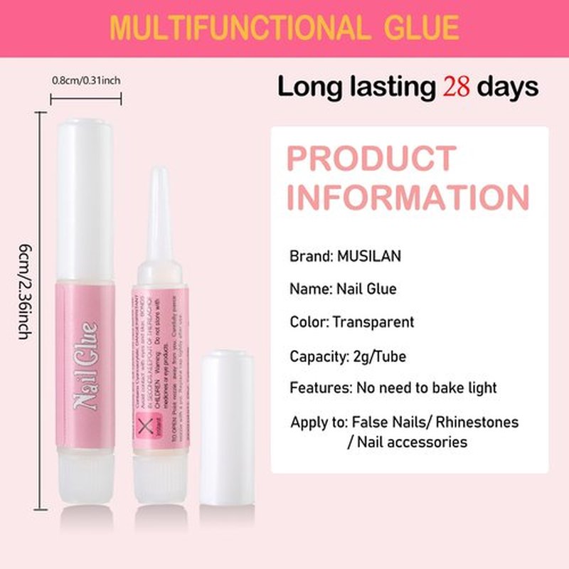 MUSILAN Nail Glue,Super Strong & Long-Lasting Nail Glue for Broken Acrylic Nails Press on Nails,Professional Ultra Quick Adhesive for Nail Art Supplies,0.07OZ/PCS(80PCS)