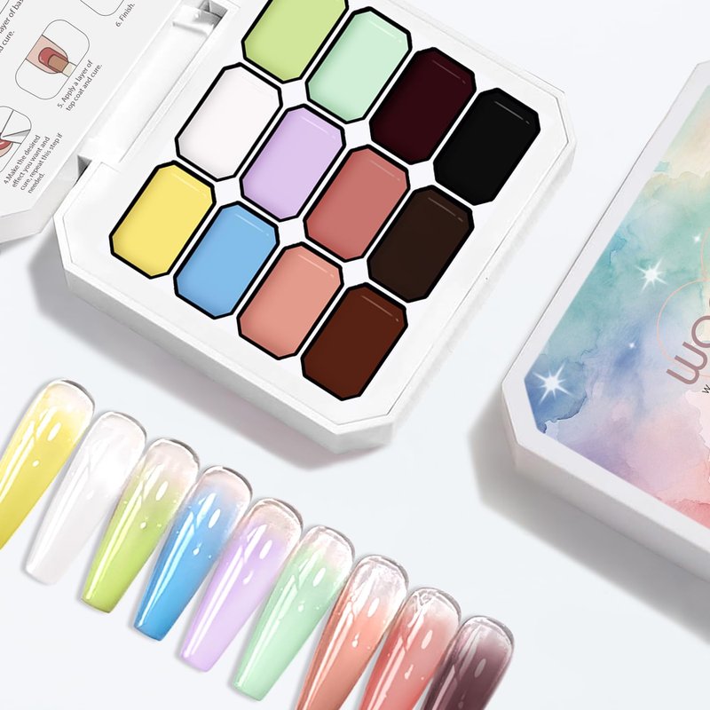 Woobena 12 Colors Pat Paint Nail Gel, Sponge Pat Gel Ombre Gradient Gel Nail Blush Blooming Aura Nails Drawing Stripper Floral Painting DIY Nail Art, No Wipe, UV/LED Curing
