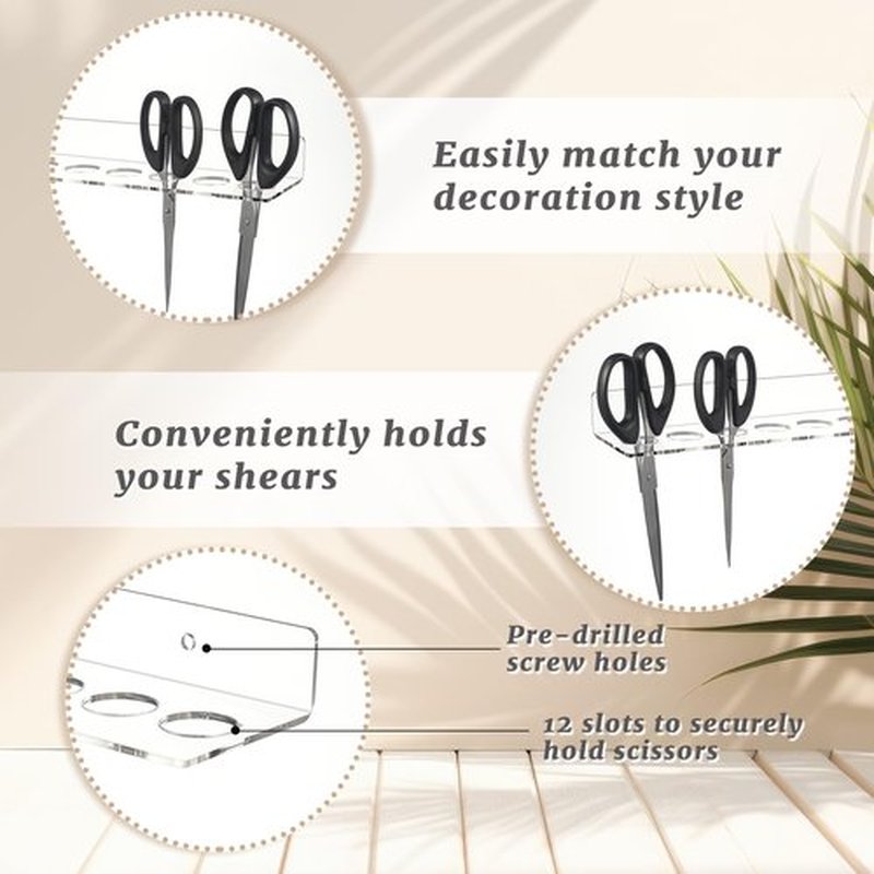 Briwooody 2 Packs 12 Slot Acrylic Wall Mounted Shear Holder Clear Scissors Holder Rack 15.75" Wide 0.12" Thick Shear Organizer with Hanging Screws for Dog Grooming Salon Hairdresser Barber storage