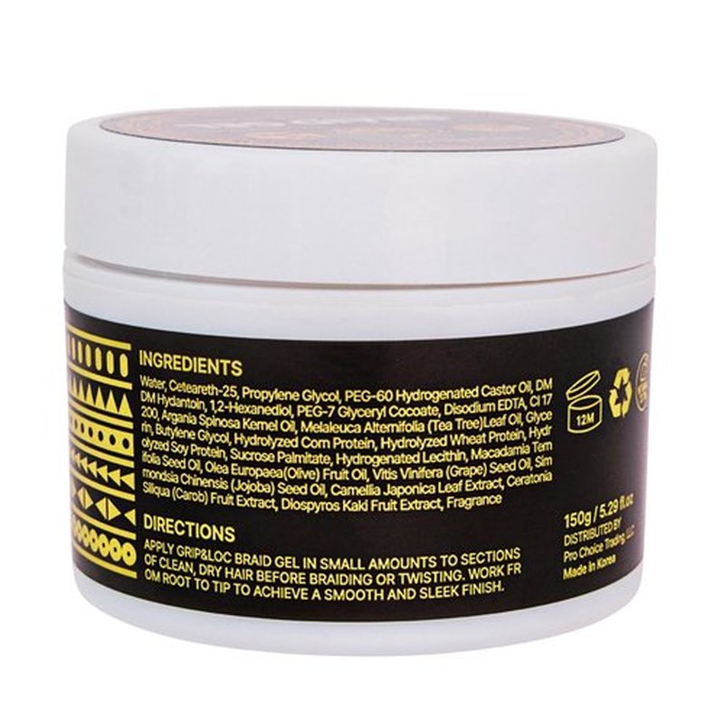 Grip&Loc Luxury Braid Gel Extreme Hold, High Shine Styling Gel & Edge Control, Flake Free with Tea Tree & Argan Oil for Hair, Sleek Braids, Locs & Twists, Made in Korea (5.29 fl oz)