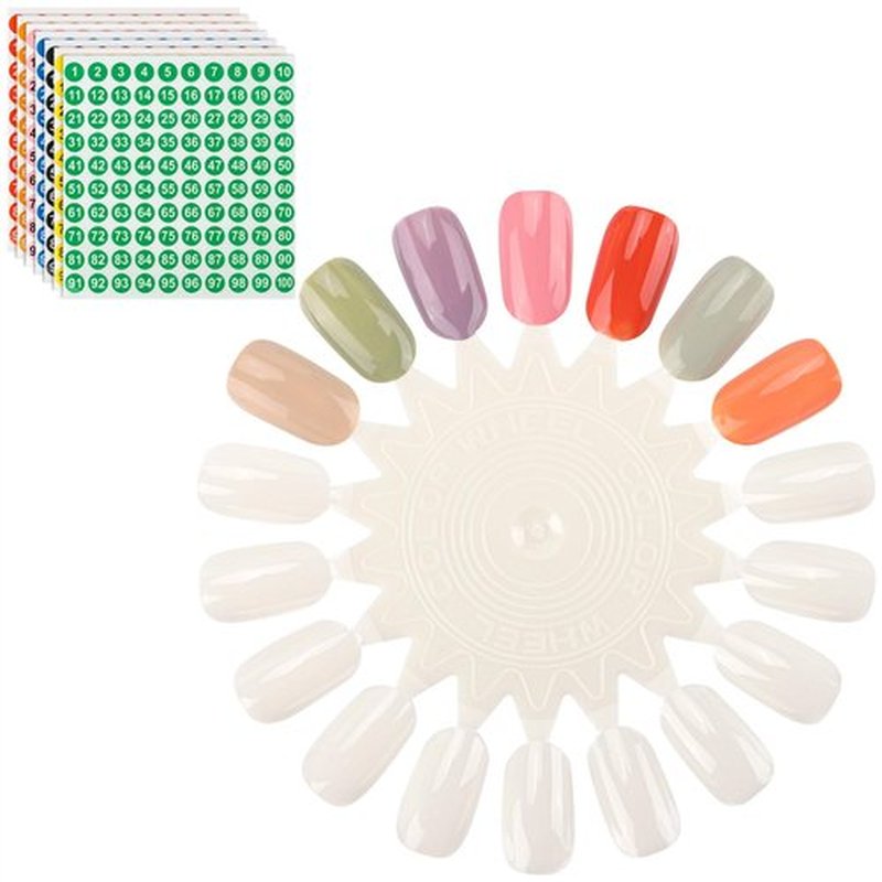 Tbestmax 720 Pcs Nail Color Swatches, Nail Polish Color Sample Swatch with Number Stickers, Round False Nail Display Tips - Natural