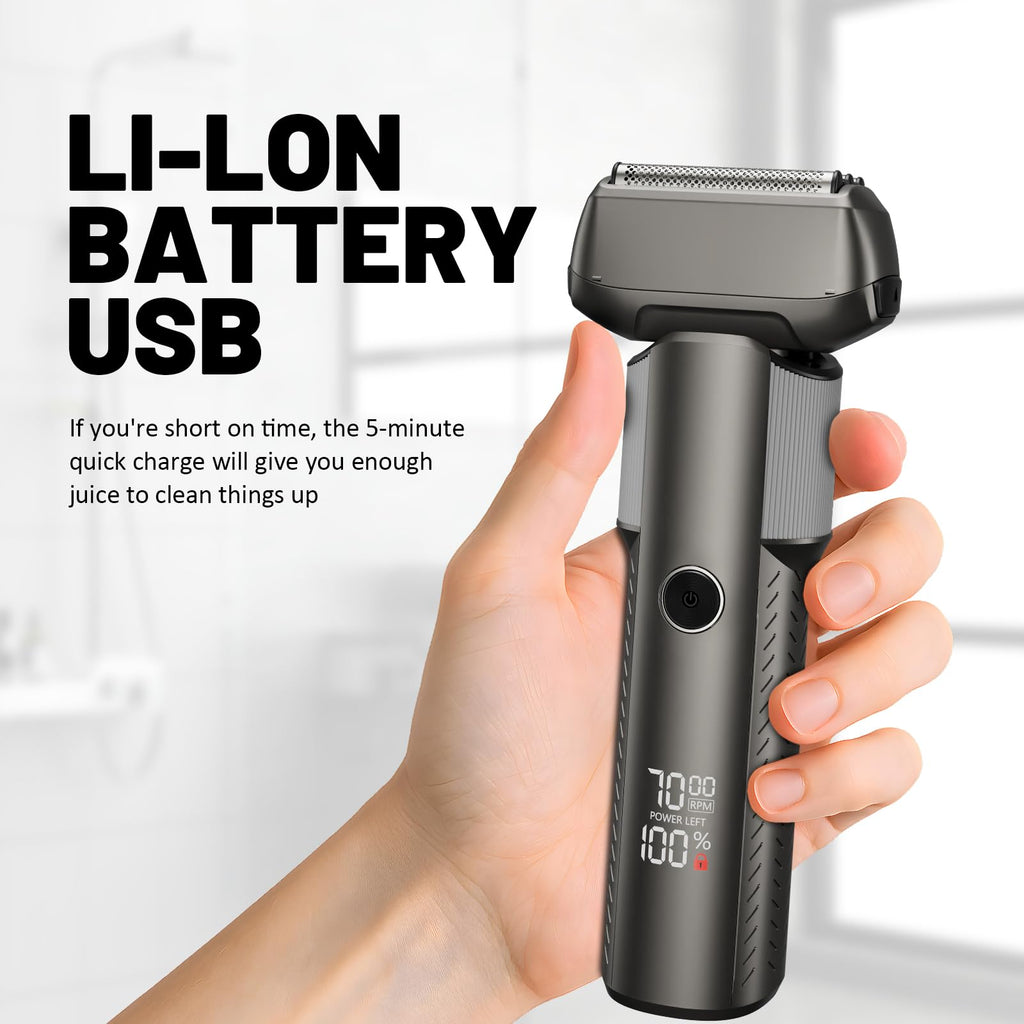 Foil Shavers for Men, Professional Travel Shavers, Electric Razors for Shaving Face, Waterproof Cordless Razor with Led Display, Rechargeable