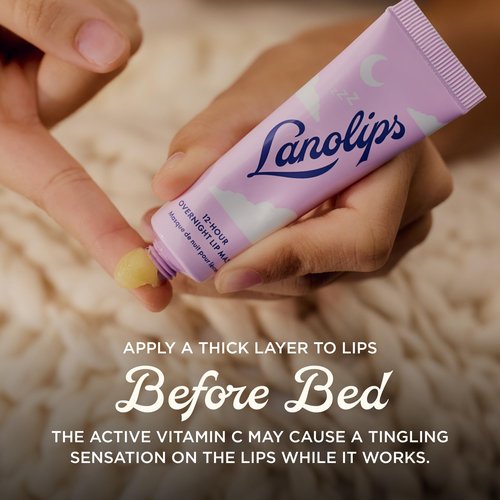 Lanolips 12 Hour Overnight Lip Mask - Rich Lanolin Lip Balm with Hyaluronic Acid, Vitamin C & Ceramides - Restore, Soften & Replenish While You Sleep - Cruelty-Free Hydrating Balm (0.52 oz / 15 g)