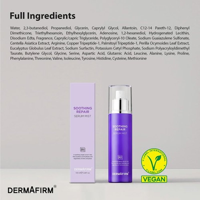 Dermafirm Soothing Repair Facial Serum Hydrating Mist R4 | Face Mist Hydrating Spray for Dark Spots w/Eucalyptus, Peptide & Collagen | Gentle for All Skin Types No Animal Trials No Paraben 3.38 fl oz