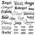 Pixel Hearts Sassy Script Temporary Tattoos | Y2K Gothic Words and Angel Numbers | Realistic Waterproof Fake Tats | Angel, Brat, Princess, Babygirl, Diva