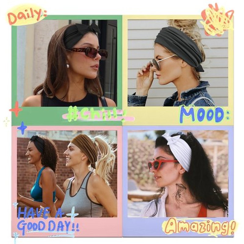 Huachi Bow Headbands for Women Fashion Wide Head Bands for Women’s Hair Non Slip Soft Elastic Hairbands Headwrap Turban Bandanas African Thick Workout Yoga Gym Hair Accessories, 4 Packs