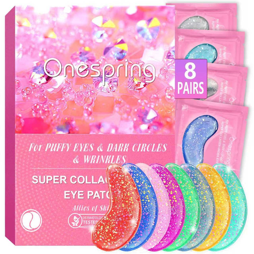 Onespring Eye Masks (8 Pairs) - Travel Essentials - Under Eye Patches for Dark Circles, Puffiness, Fine Lines with Collagen, Revitalises and Refreshes Your Skin, Bridesmaid Gift for Her
