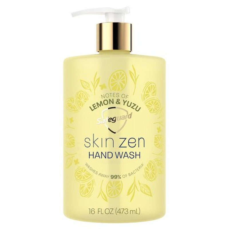 Safeguard Liquid Hand Soap, Skin Zen, Washes Away 99% Bacteria, Made with Natural Moisturizers & 2X Skin Conditioners, Safeguarding Families, PH Balanced Formula, Lemon & Yuzu Scent, 16 oz