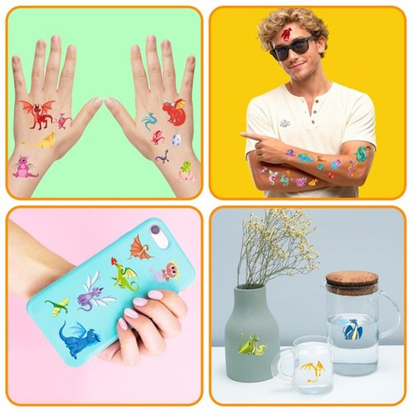 Dragon Tattoos Party Supplies Decorations Favors - Magic Dragon Waterproof Temporary Video Cartoon Stickers for Kids Birthday Party Activity (355pcs)
