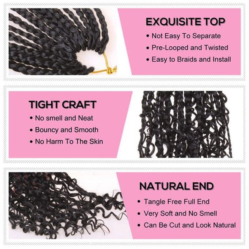 COOKOO 12 Inch Goddess Box Braids Crochet Hair 8 Pack Synthetic Bohemian Hippie Box Braids Crochet Hair Pre-looped With Curly Ends Braiding Hair for Black Women1B#