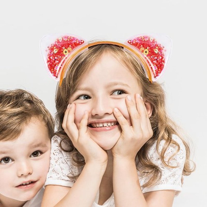 Santoddle Glitter Ears Headbands for Girls 7Pcs Glitter Cat Ears Headbands for Girls Boys Sparkly Cat Ear