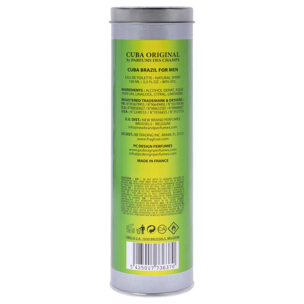 Cuba Brazil Eau De Toilette Spray for Men, 3.3 Ounce