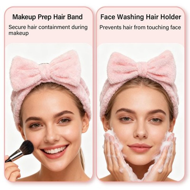 JHJEWH Spa Headbands,Makeup Headbands for Women,Facial Headband Bulk,Soft Coral Fleece Headband for Makeup,Cosmetic Head Wraps,Bow Hair Bands for Face Washing Shower Skin Care (pink, 12pcs)
