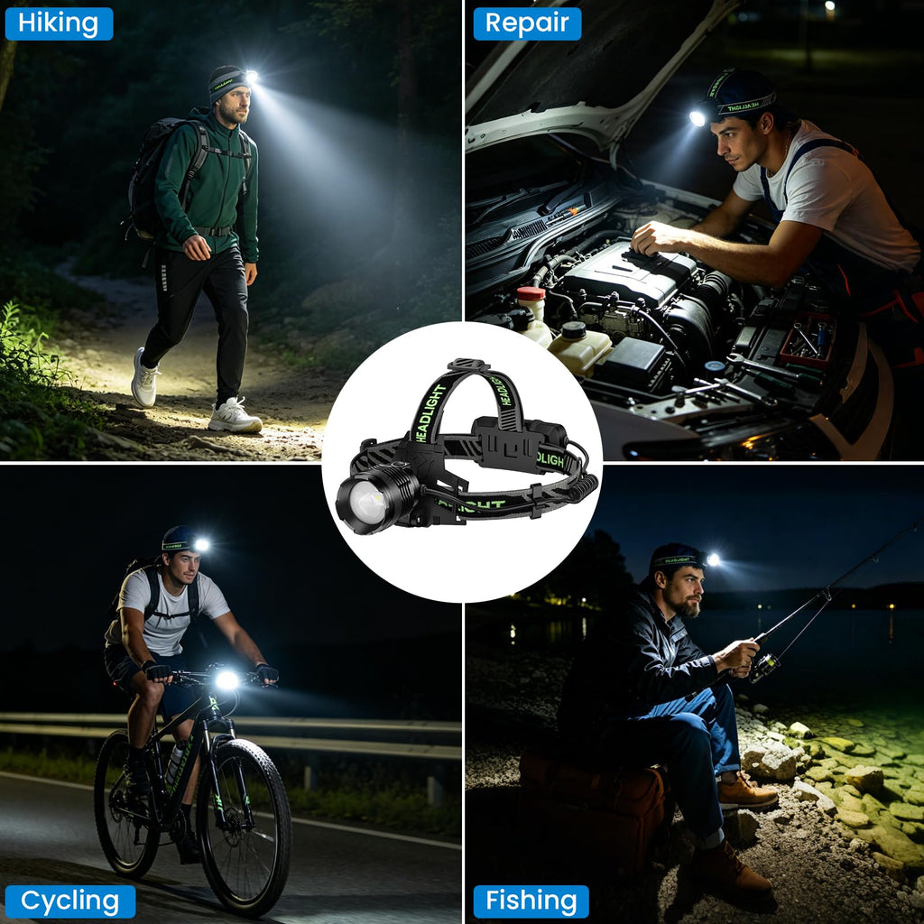 Kungf Rechargeable Headlamp 3 Pack, 99,000 Lumens Super Bright Head Lamp with 3 Modes, 90° Adjustable LED Head Light for Forehead, IPX6 Waterproof Headlamps for Adults,Camping,Hiking