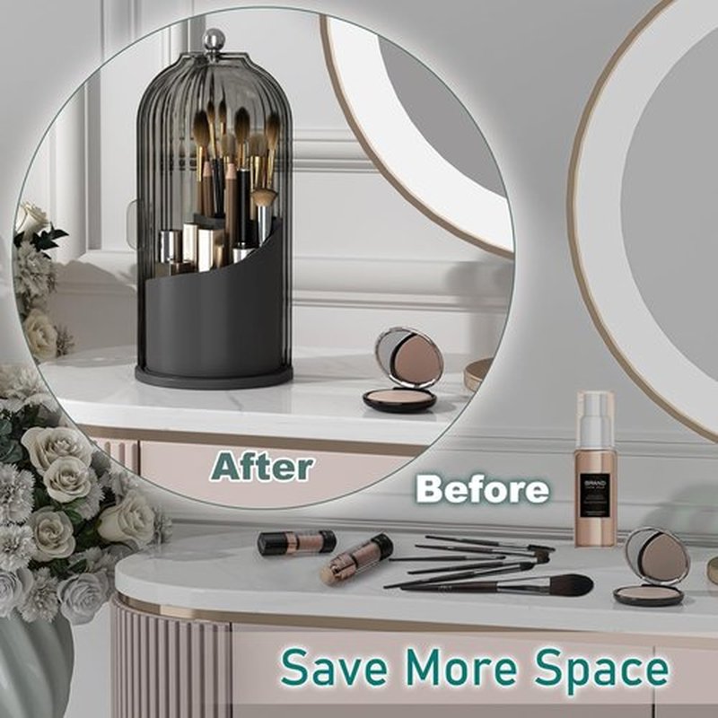 GAXmi Makeup Brush Holder - 360° Rotating Waterproof Organizer for Beauty Brushes | Black-Grey