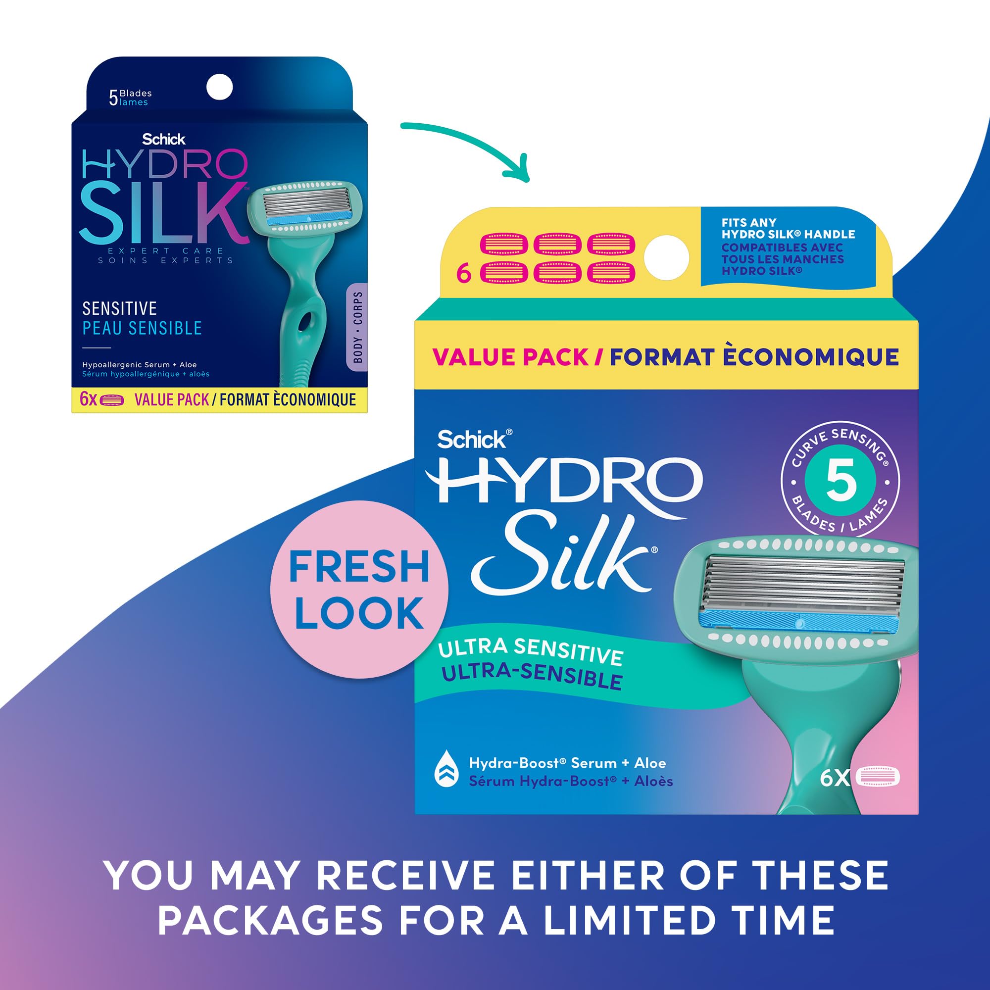 Schick Hydro Silk Sensitive Razor Blade Refills,| 5-Blade Sensitive Skin Razors for Women | Womens Razor Refills for-Sensitive Skin,6 Count (Pack of 2)