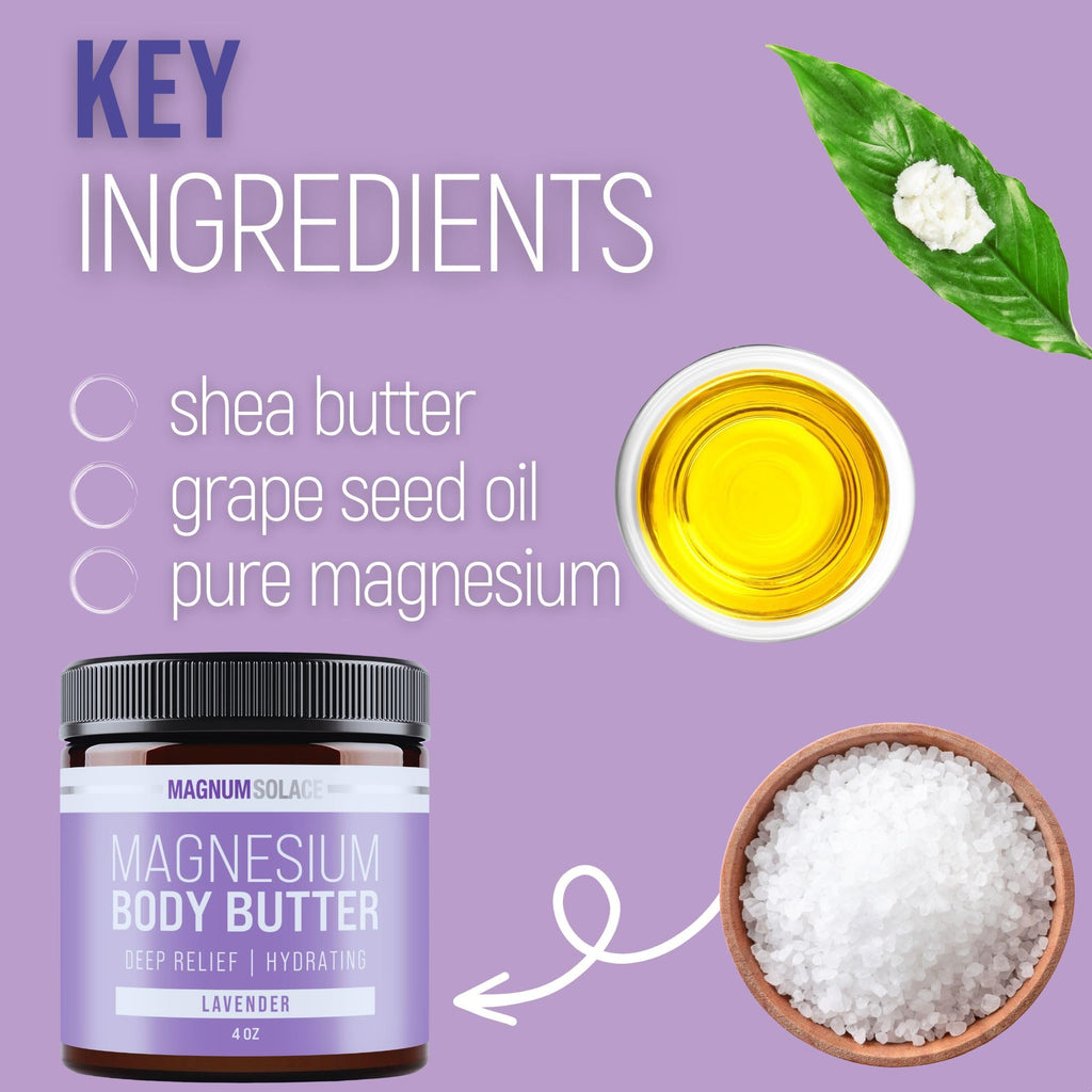 Magnum Solace Magnesium Body Butter - Nighttime Magnesium Cream - Lightly Scented (Lavender)