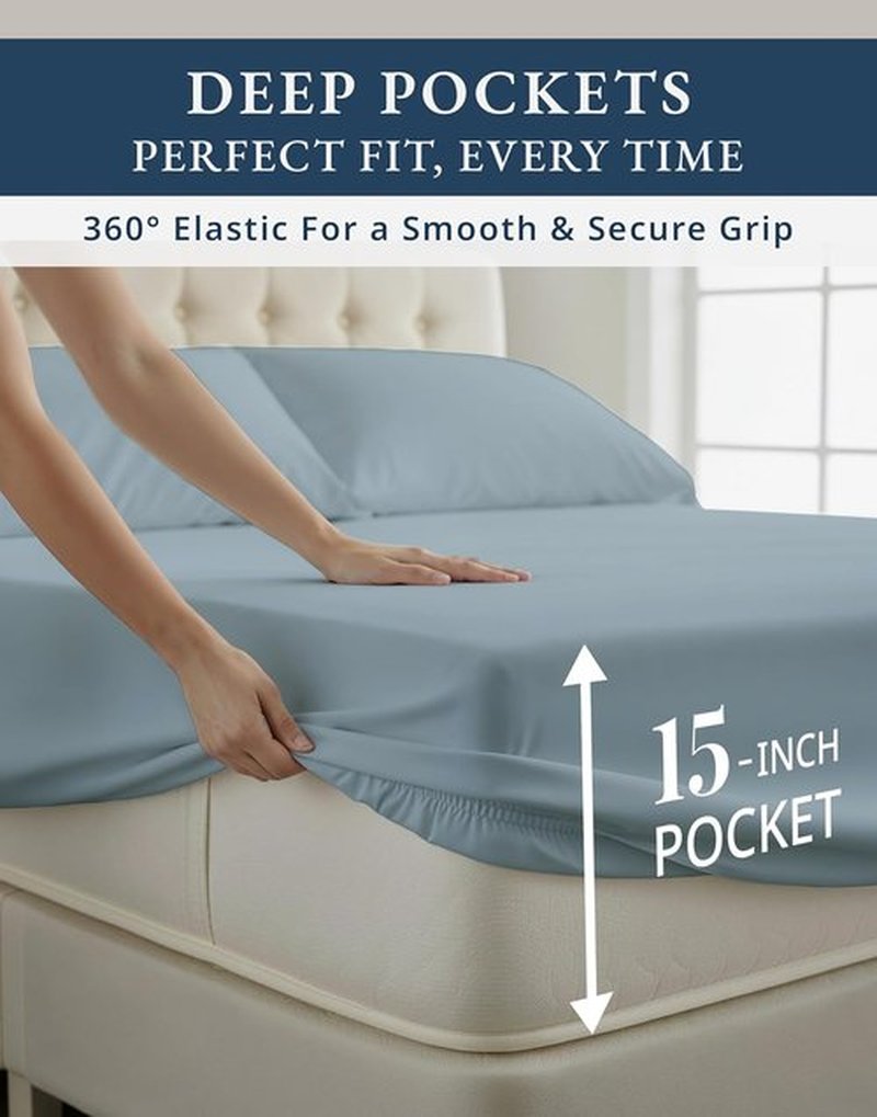 LANE LINEN Ultra Soft California King Sheets Set - 100% Egyptian Cotton, Hotel-Like Luxury in French Blue