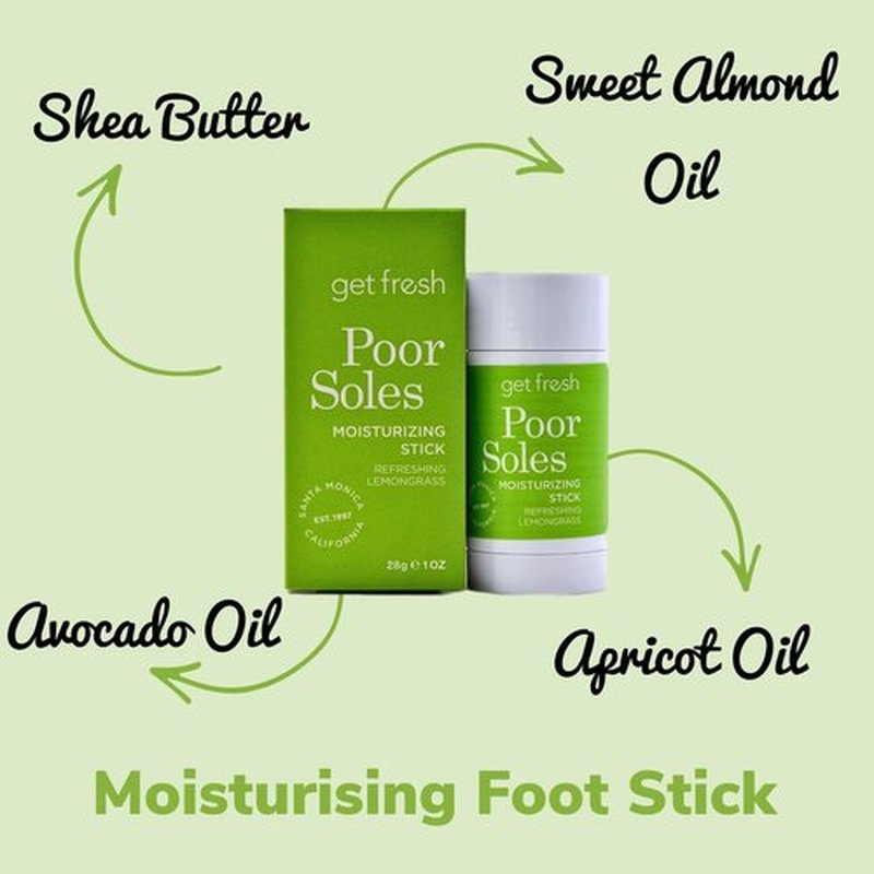 Get Fresh Poor Soles - Deeply Moisturizing Stick for Feet, Knees, and Elbows to Heal and Soften Dry Skin, with Shea Butter, Avocado Oil, and Lemongrass, 28g